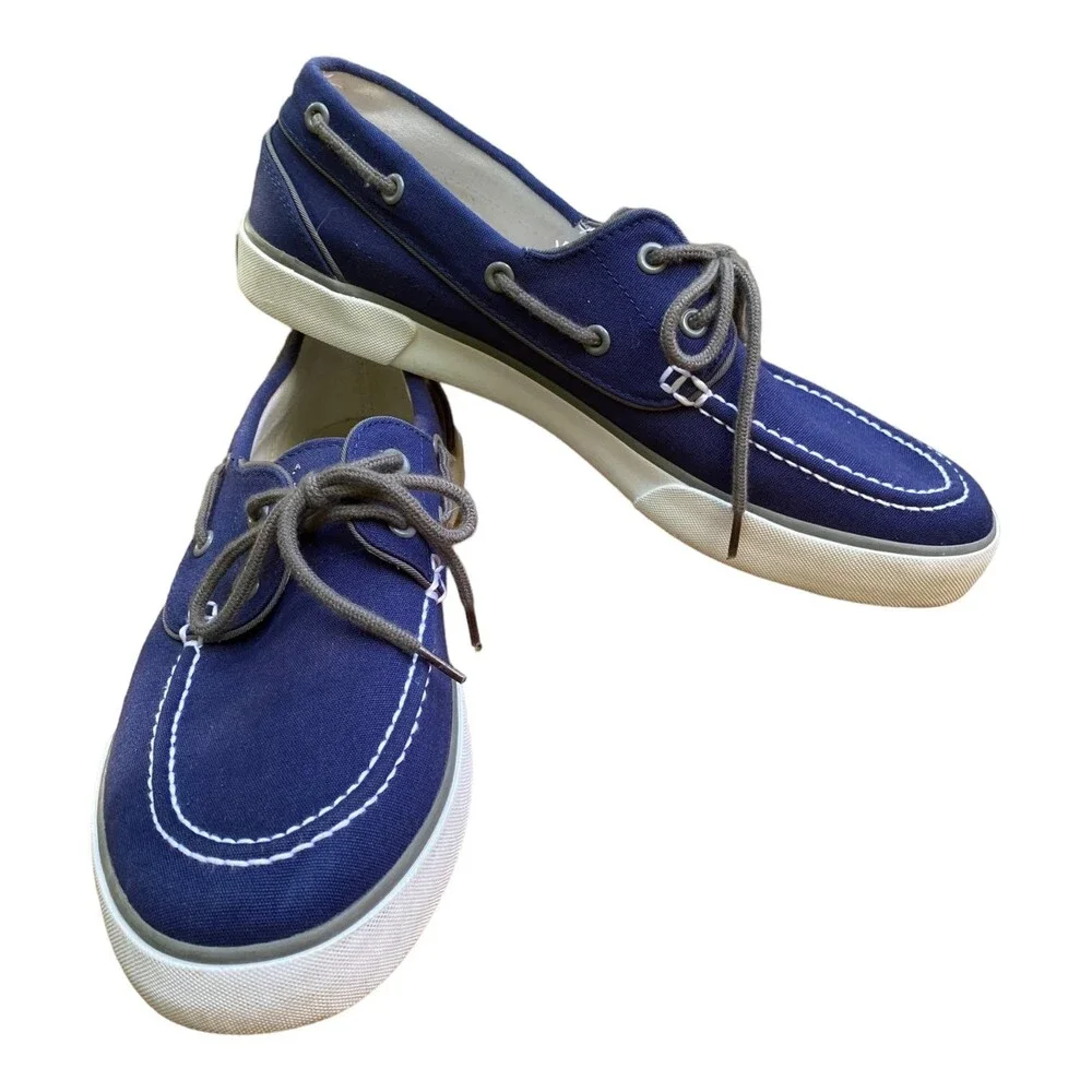 POLO by Ralph Lauren LANDER Men’s 10.5 Boat Shoes Navy Canvas White Trim